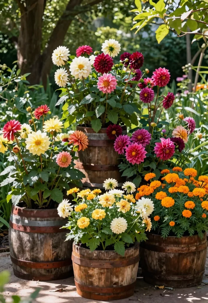 20 Breathtaking Large Flower Planter Ideas for Summer 9. Colorful Flower Barrels 0