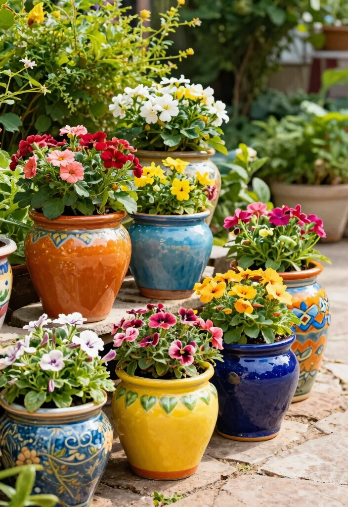 21 Stunning Large Outdoor Planter Ideas for Curb Appeal 10. Colorful Glazed Ceramic Pots 0