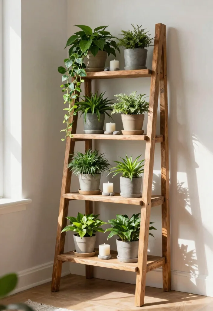21 Stunning Plant Wall Shelf Ideas to Display Your Jungle 3. Ladder Shelf Garden 0
