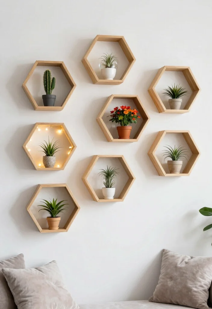 21 Stunning Plant Wall Shelf Ideas to Display Your Jungle 4. Hexagonal Shelves 0