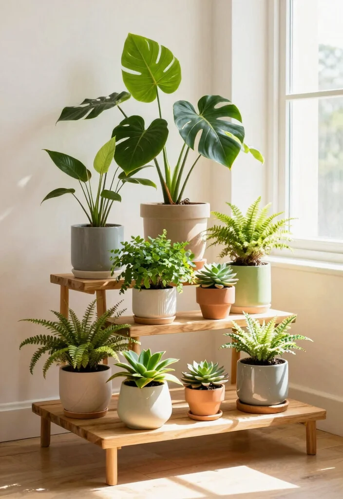 21 Stunning Plant Wall Shelf Ideas to Display Your Jungle 8. Tiered Plant Stands 0