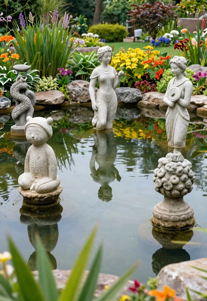 25 Breathtaking Garden Pond Inspiration Photos Pin This 21. Pond with Artistic Sculptures 0