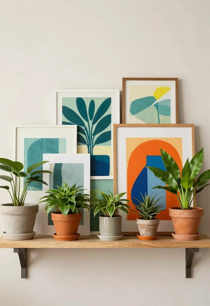 25 Creative Plant Shelf Ideas Every Plant Parent Needs 12. Plant Shelf with Artwork 0