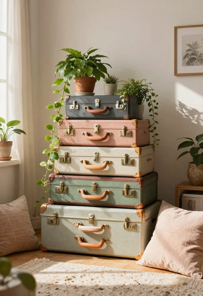 25 Creative Plant Shelf Ideas Every Plant Parent Needs 14. Vintage Suitcases 0