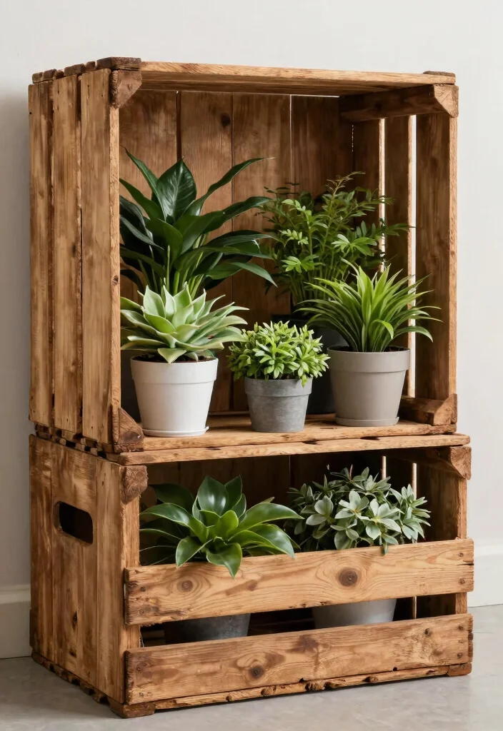25 Creative Plant Shelf Ideas Every Plant Parent Needs 16. A Rustic Wooden Crate 0