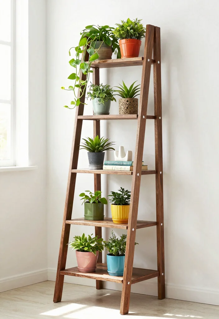25 Creative Plant Shelf Ideas Every Plant Parent Needs 2. Ladder Shelf Garden 0