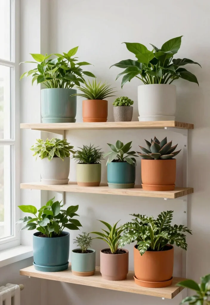 25 Creative Plant Shelf Ideas Every Plant Parent Needs 21. Color Blocked Plant Display 0