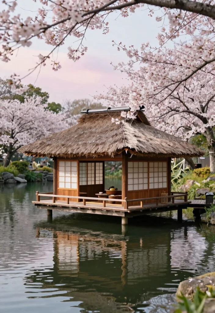 7 Authentic Japanese Garden Pond Ideas for Ultimate Zen 6. Floating Tea House 0