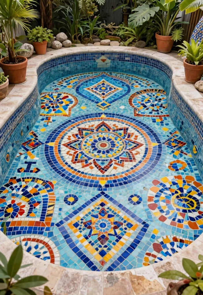 7 Chic Plunge Pool Cover Ideas for Small Yards 4. Eye Catching Mosaic Covers 0