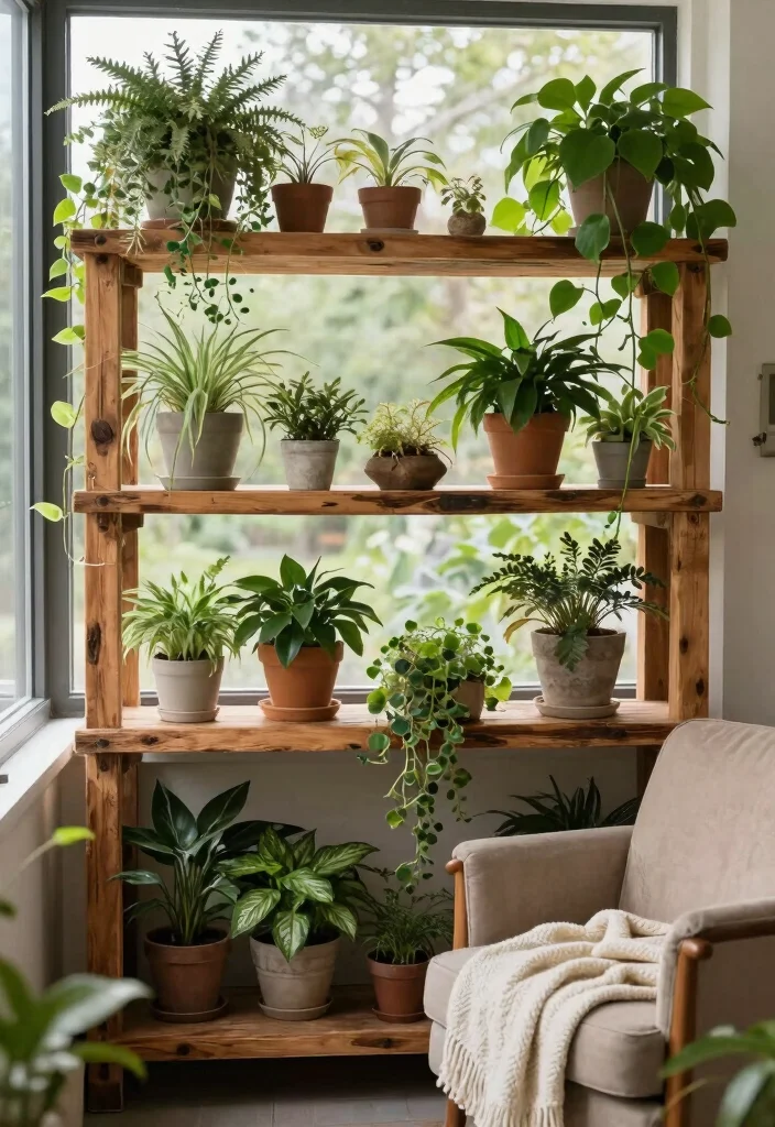 7 Clever DIY Window Plant Shelf Ideas for Sun Lovers 7. Rustic Reclaimed Wood Shelves for a Cozy Vibe 0