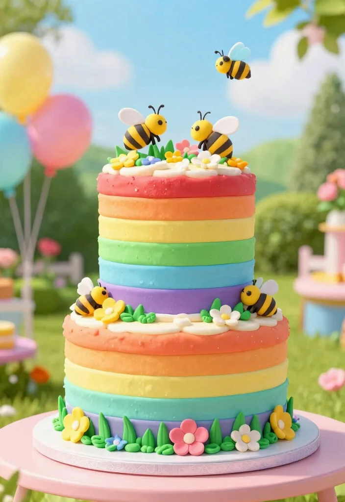 7 Cute Wheelbarrow Cake Ideas for Gardener Birthdays 2. Rainbow Garden Cake 0