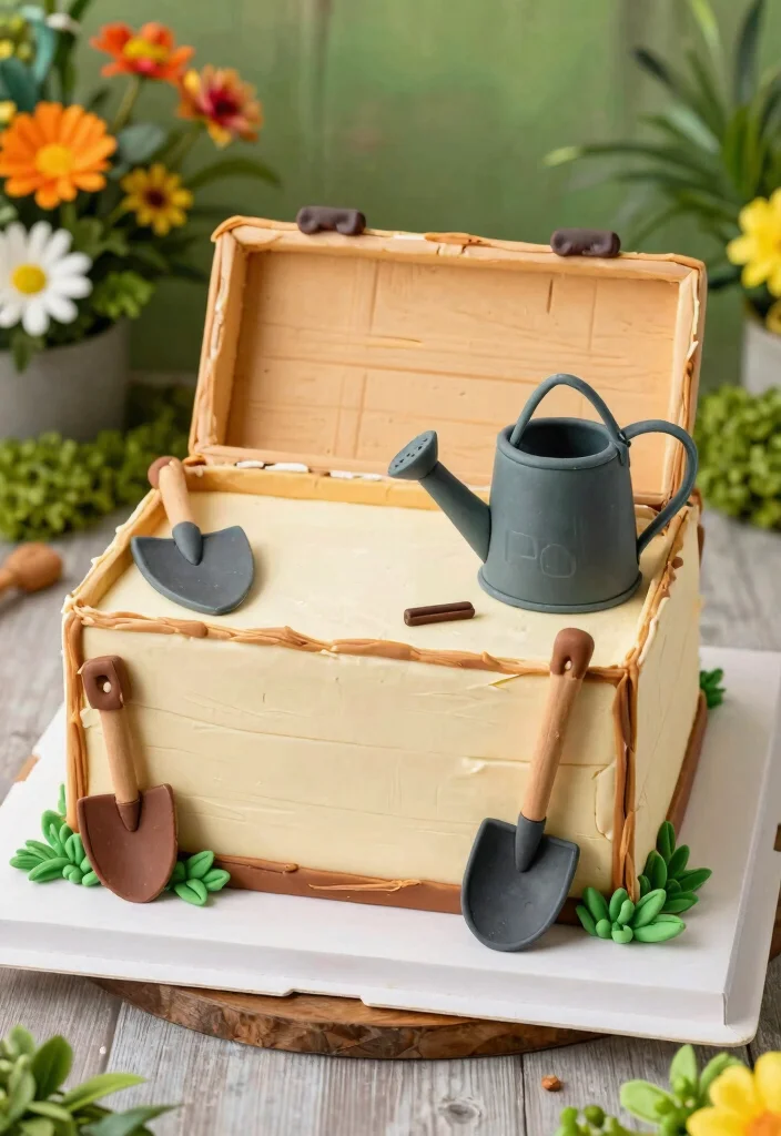 7 Cute Wheelbarrow Cake Ideas for Gardener Birthdays 4. Gardening Tools Cake 0