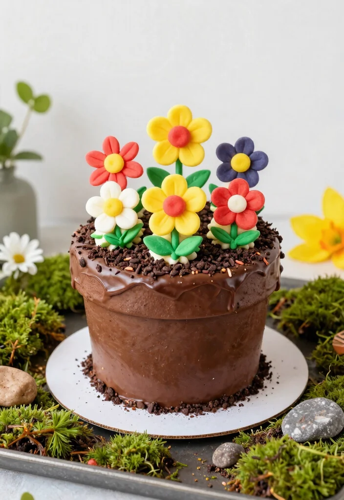 7 Cute Wheelbarrow Cake Ideas for Gardener Birthdays 5. Flower Pot Cake 0