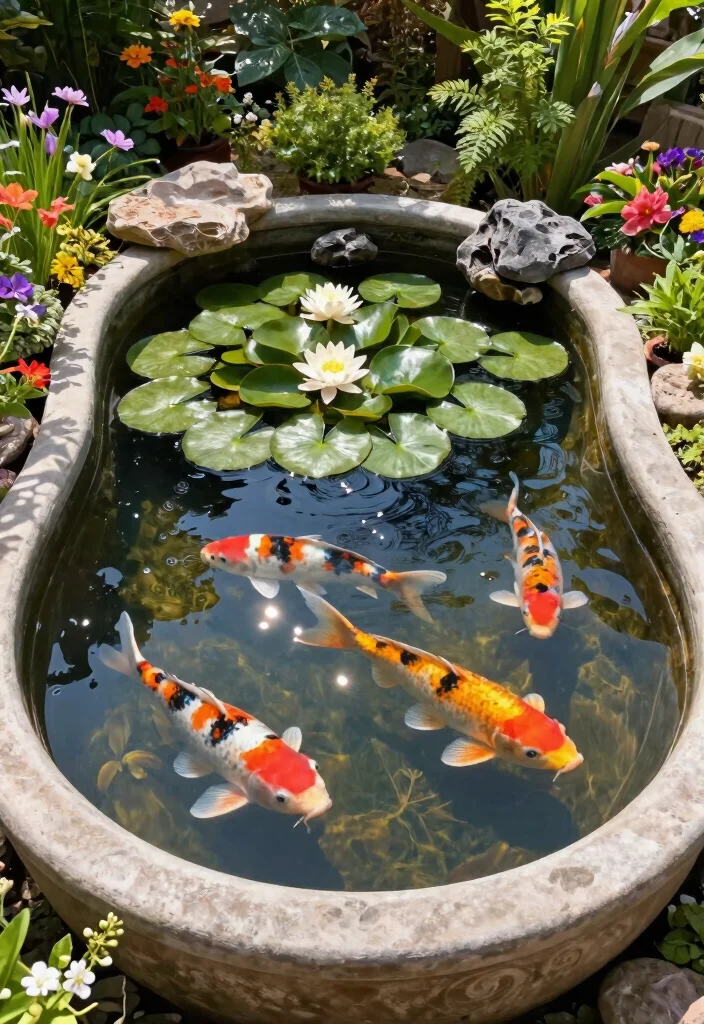 7 Easy Garden Pond Setup Ideas for First Time Builders 6. DIY Koi Pond in a Container 0