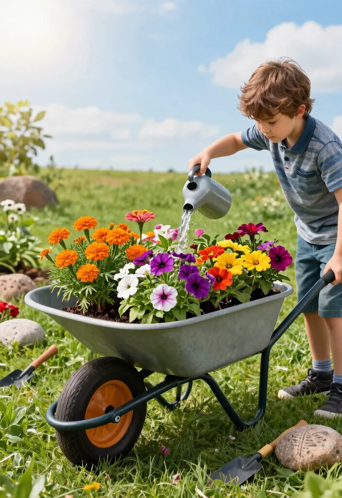 7 Fun Wheelbarrow Garden Ideas for Kids to Learn Planting 1. Mini Flower Garden 0