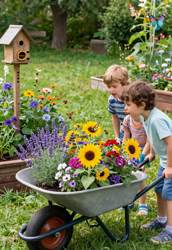 7 Fun Wheelbarrow Garden Ideas for Kids to Learn Planting 5. Pollinator Friendly Wheelbarrow Garden 0