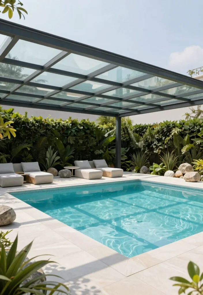7 High End Glass Pool Cover Ideas for Ultimate Luxury 1. Sleek Minimalist Glass Covers 0