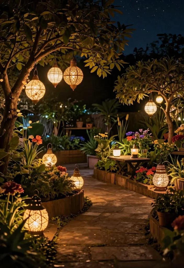 7 Magical Raised Bed Lighting Garden Ideas for Nighttime 3. Decorative Lanterns 0