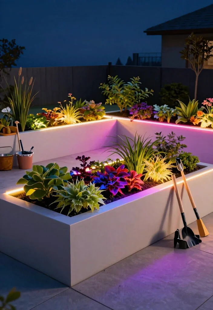 7 Magical Raised Bed Lighting Garden Ideas for Nighttime 5. LED Strip Lights 0