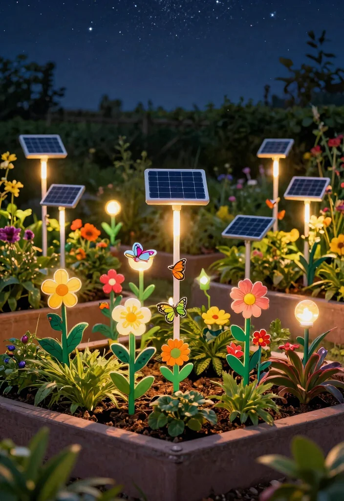 7 Magical Raised Bed Lighting Garden Ideas for Nighttime 6. Solar Garden Stakes 0