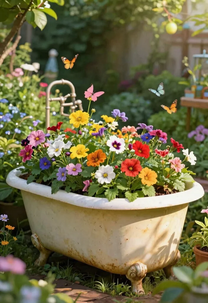 7 Rustic Large Trough Planter Ideas for Farmhouse Yards 3. Old Bathtub Planter 0
