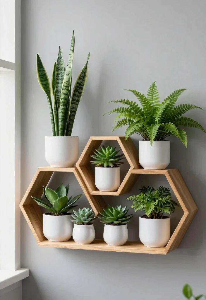 7 Unique Honeycomb Shelf Plant Ideas Geometric Vibe 1. Monochrome Marvel 0