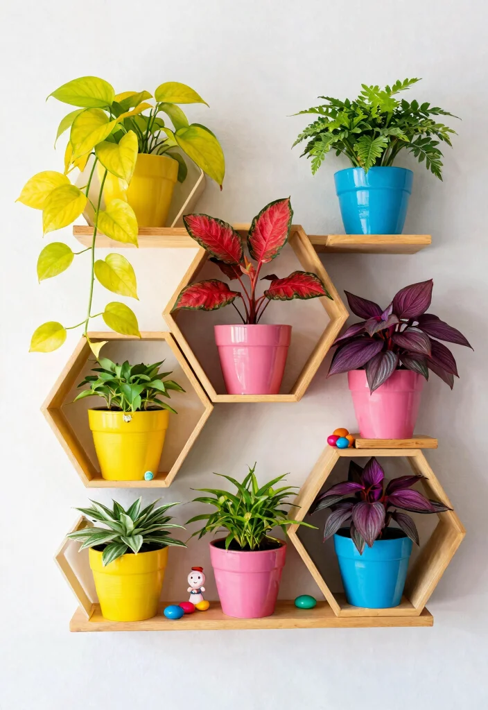 7 Unique Honeycomb Shelf Plant Ideas Geometric Vibe 2. Color Explosion 0