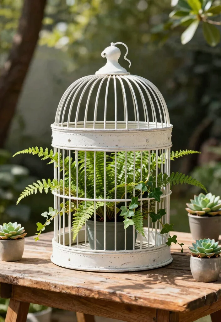 7 Whimsical Large Bird Cage Planter Ideas So Cute 1. Rustic Chic Elegance 0