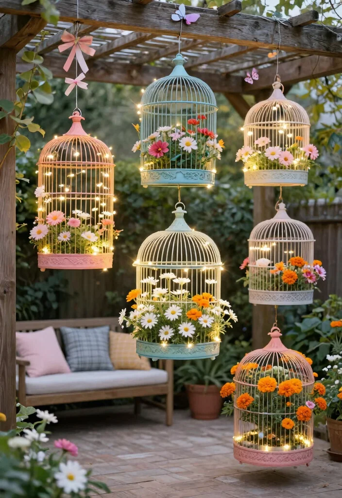 7 Whimsical Large Bird Cage Planter Ideas So Cute 2. Garden Party Wonderland 0