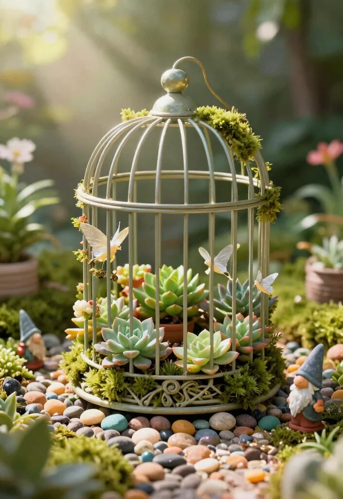 7 Whimsical Large Bird Cage Planter Ideas So Cute 4. Whimsical Fairy Garden 0