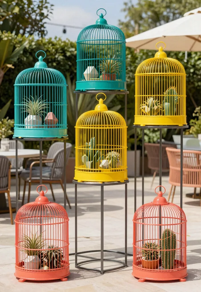 7 Whimsical Large Bird Cage Planter Ideas So Cute 5. Artistic Modern Twist 0