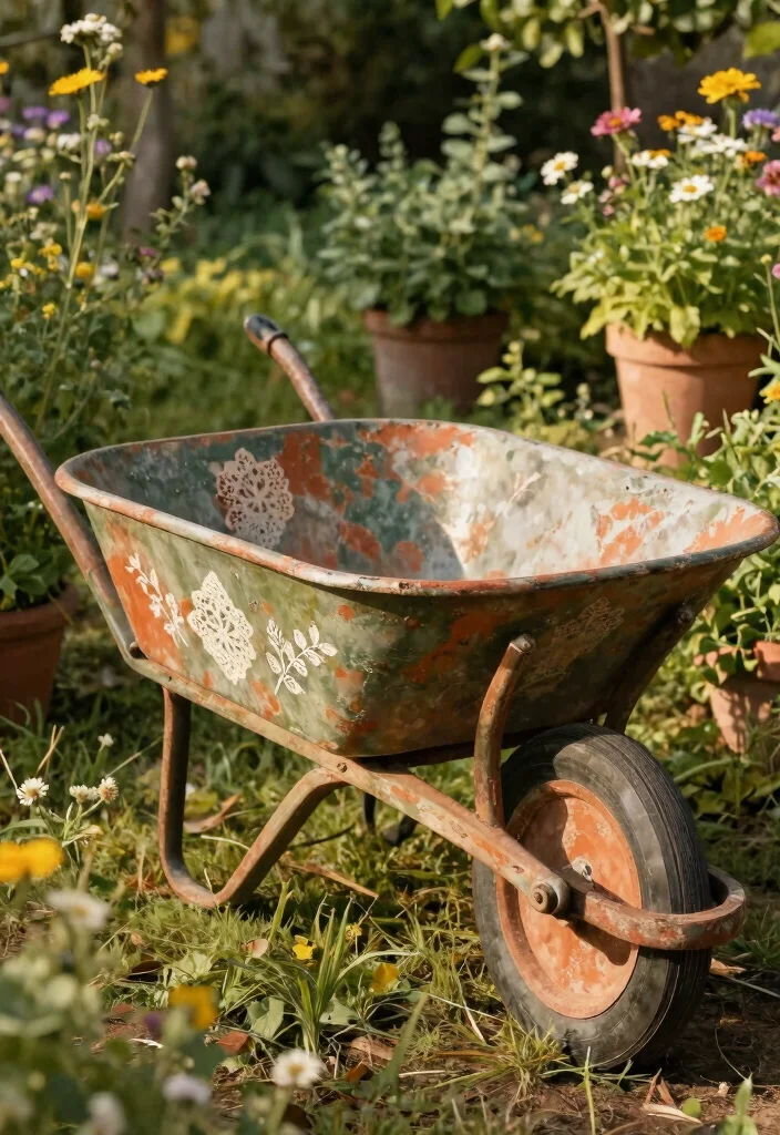 9 Artistic Wheelbarrow Art Ideas to Paint and Display 2. Rustic Charm 0