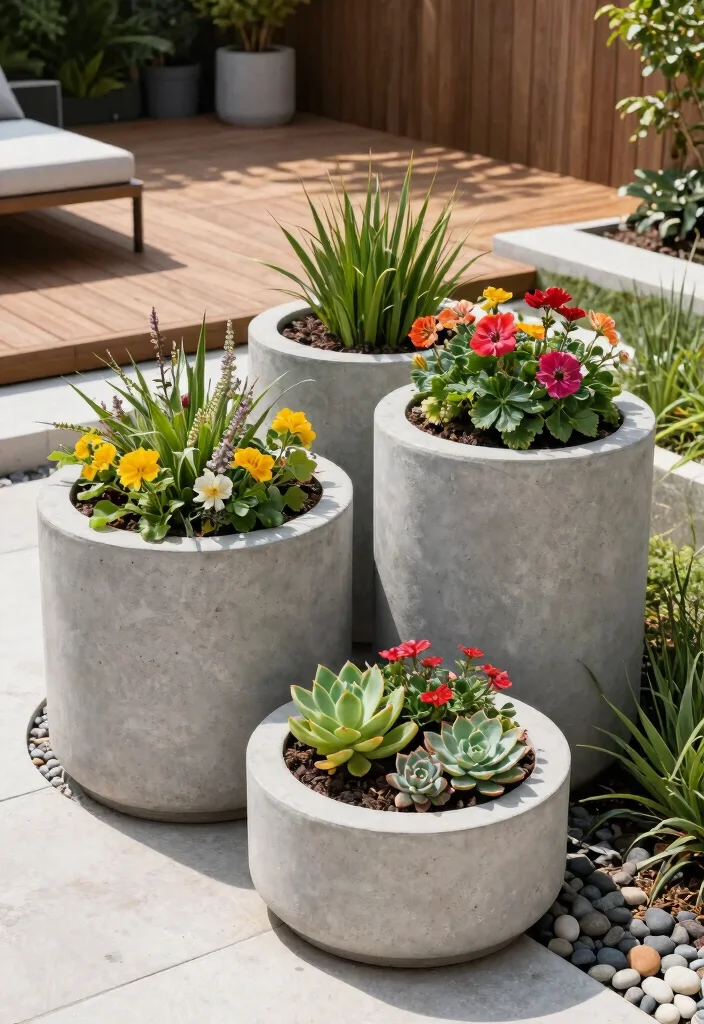 9 Chic Large Round Planter Ideas for Modern Backyards 1. Sleek Concrete Planters 0