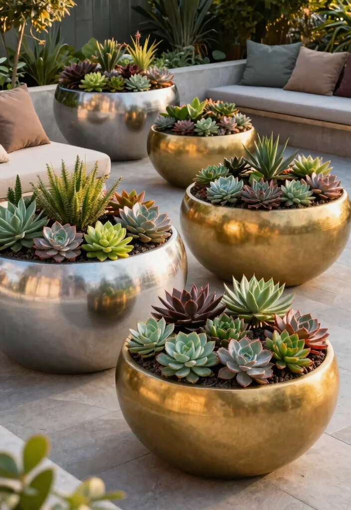 9 Chic Large Round Planter Ideas for Modern Backyards 4. Modern Metallic Finishes 0