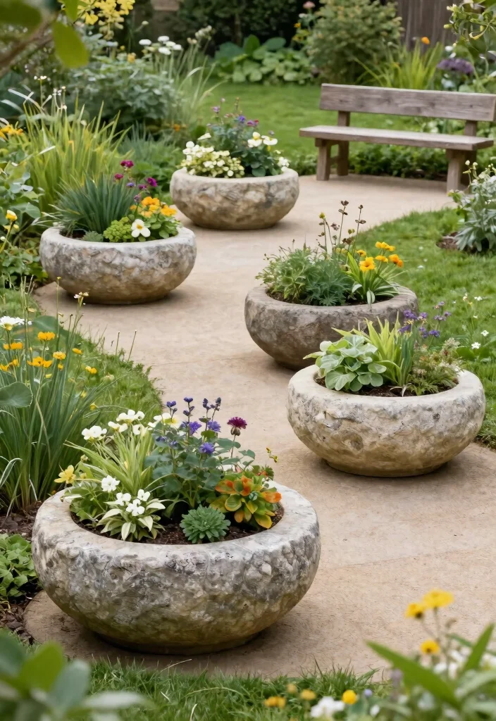 9 Chic Large Round Planter Ideas for Modern Backyards 6. Nature Inspired Stone Planters 0