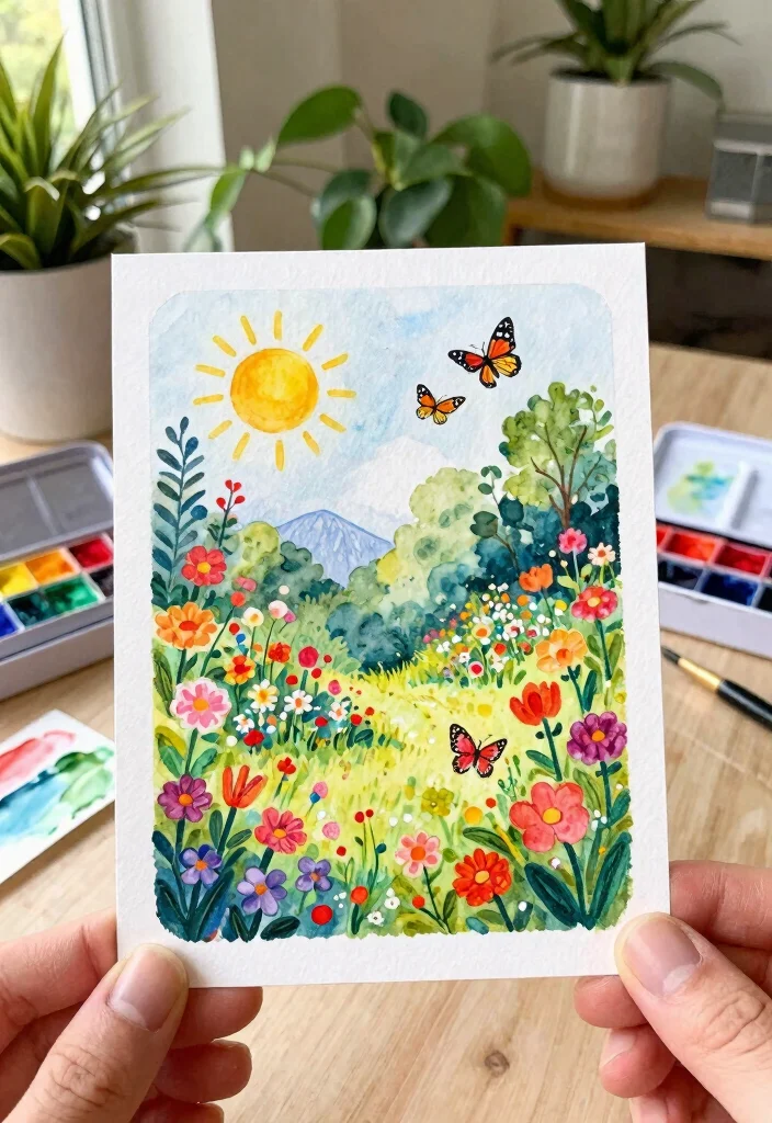 9 Creative Wheelbarrow Card Ideas for Birthday Celebrations 2. Colorful Garden Scene Card 0