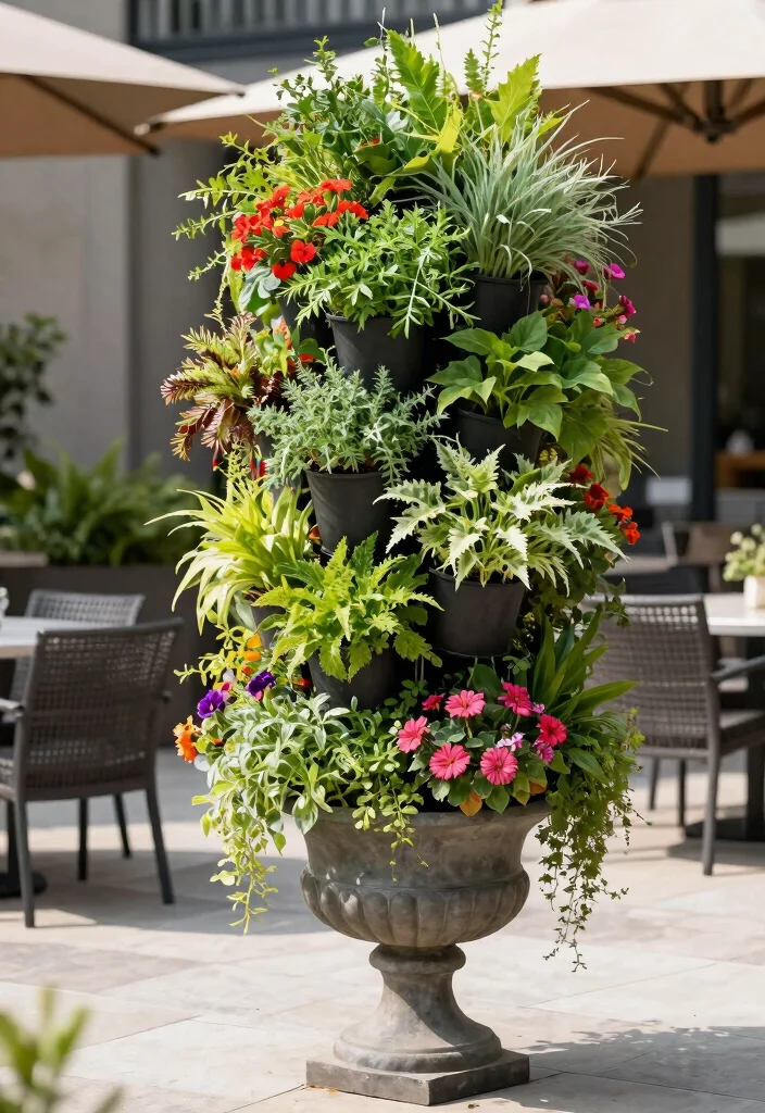 9 Elegant Large Urn Planter Ideas for a Classic Look 8. Vertical Garden Urn Planters 0
