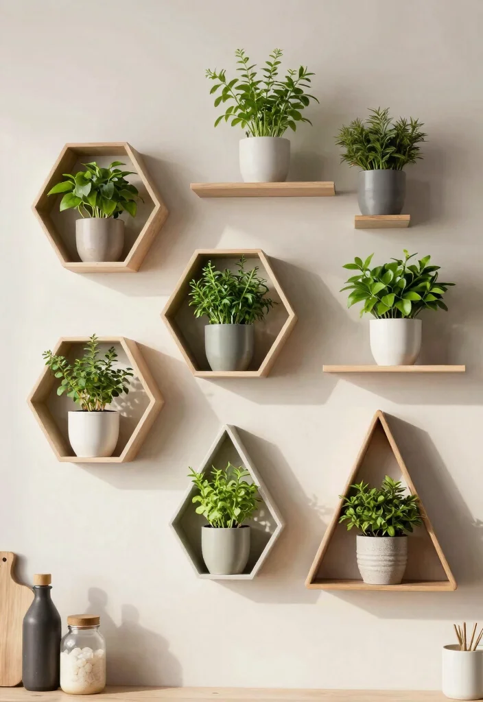 9 Fresh Plant Wall Shelf Ideas for Kitchen Herb Gardens 3. Geometric Wall Shelves 0