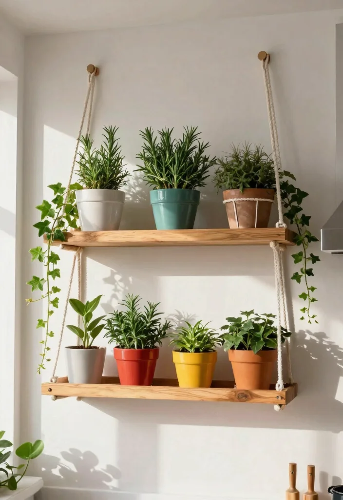 9 Fresh Plant Wall Shelf Ideas for Kitchen Herb Gardens 6. Hanging Planter Shelves 0