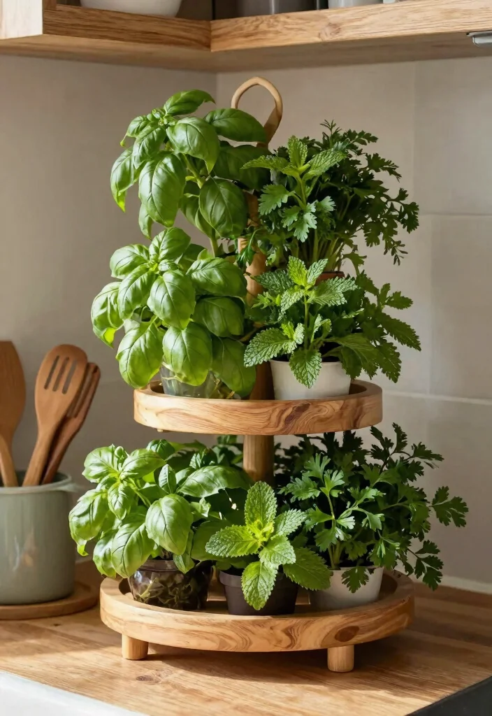 9 Fresh Plant Wall Shelf Ideas for Kitchen Herb Gardens 8. Tiered Plant Stand 0