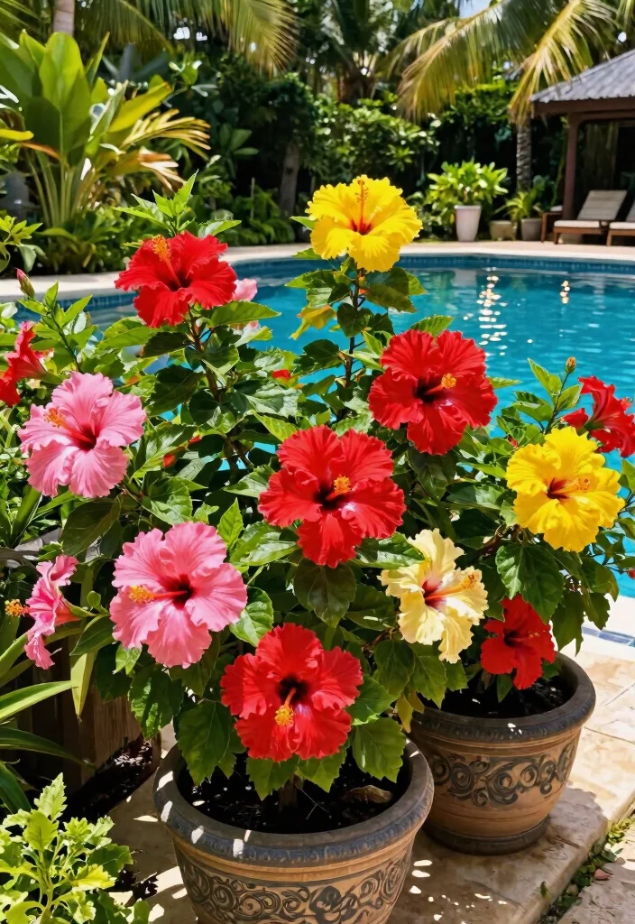 9 Lush Pool Equipment Cover Ideas Plants and Landscaping 2. Colorful Hibiscus as a Focal Point 0
