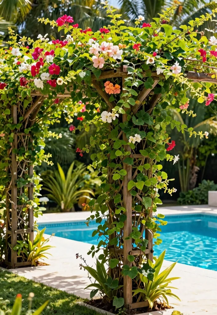 9 Lush Pool Equipment Cover Ideas Plants and Landscaping 8. Trellised Vines for Vertical Beauty 0