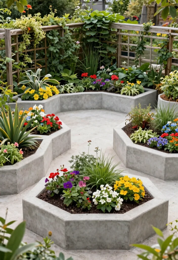 9 Modern Concrete Raised Garden Bed Ideas Built to Last 2. Geometric Patterns for Visual Appeal 0