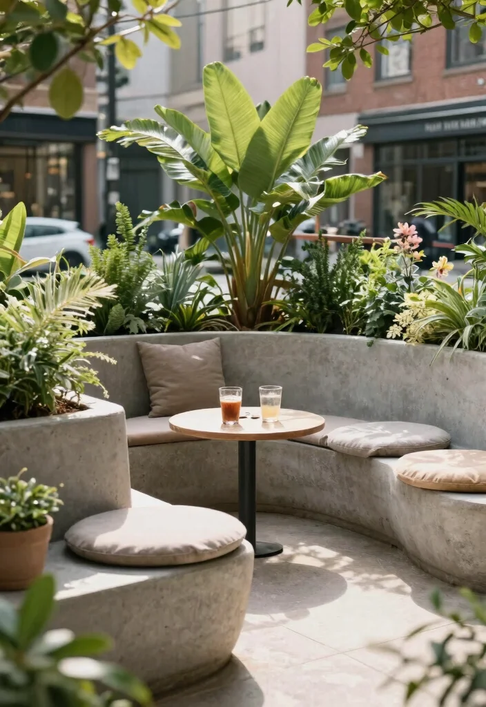 9 Modern Concrete Raised Garden Bed Ideas Built to Last 3. Concrete Planters with Built in Seating 0