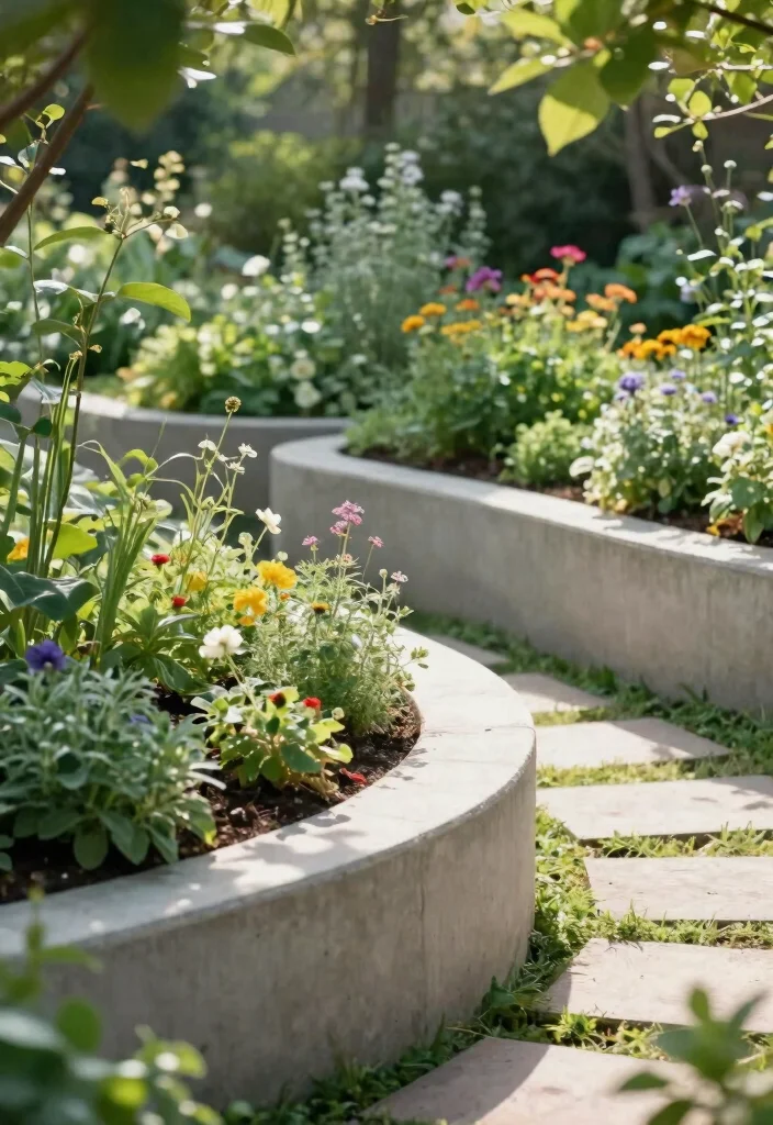 9 Modern Concrete Raised Garden Bed Ideas Built to Last 5. Curved Concrete Beds for Softness 0