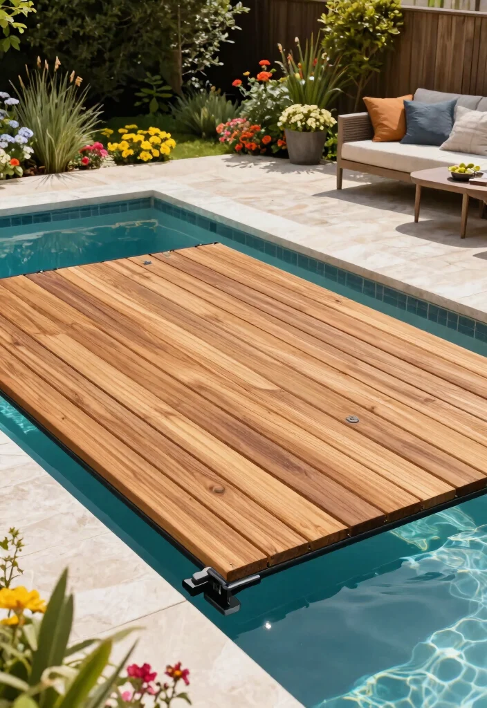 9 Modern Retractable Pool Cover Ideas Sleek Design 2. Eco Friendly Wooden Slats 0