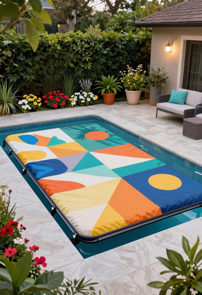 9 Modern Retractable Pool Cover Ideas Sleek Design 6. Artistic Patterns and Textures 0
