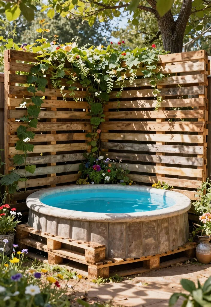 9 Rustic Stock Tank Pool Cover Ideas for Clean Water 1. Wooden Pallet Enclosure 0