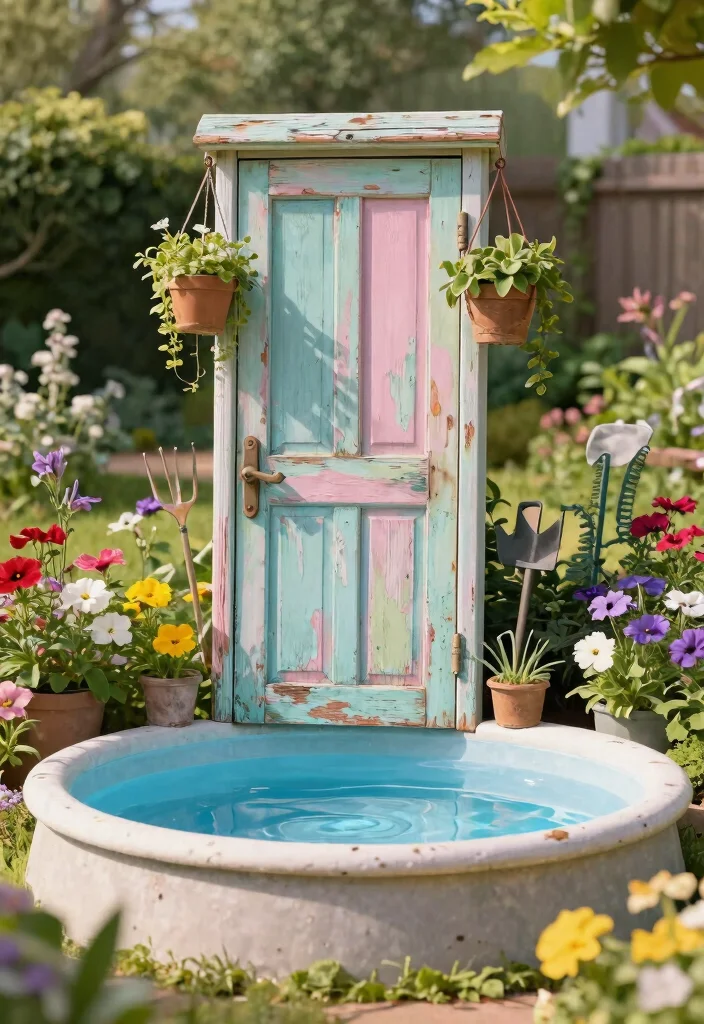 9 Rustic Stock Tank Pool Cover Ideas for Clean Water 2. Vintage Door Cover 0