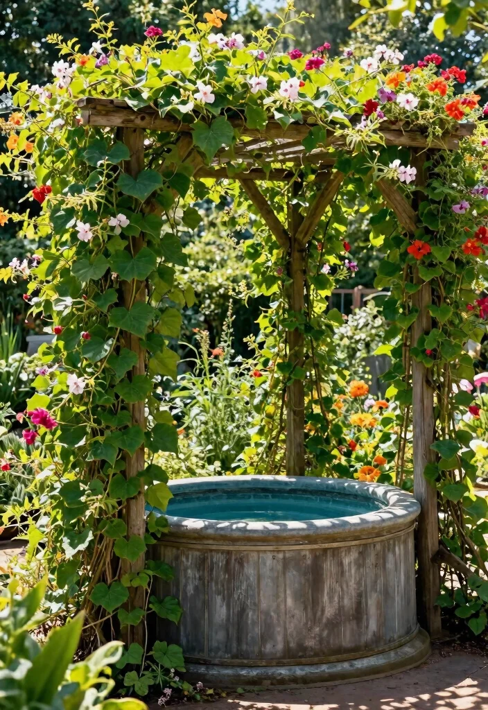 9 Rustic Stock Tank Pool Cover Ideas for Clean Water 6. Greenery and Trellis Combo 0